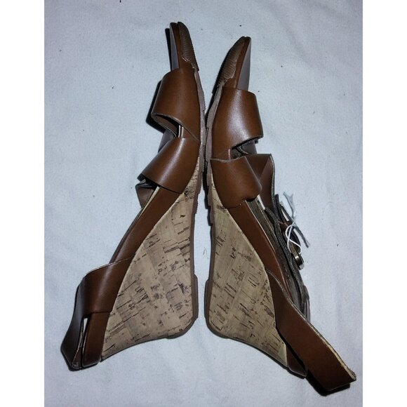 Montego Bay Club Wedge Sandals Size 8 Womens Dark Brown Open Toe Cork Slingback - Picture 5 of 6